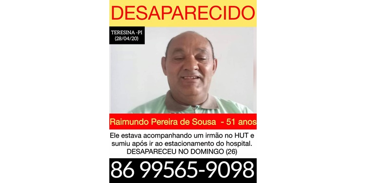 Homem desaparecido é natural de São Miguel do Tapuio - PI